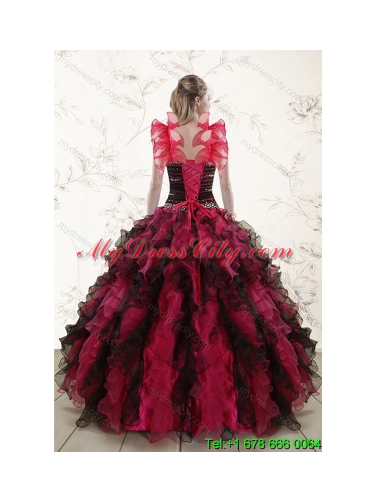 2015 Unique The Most Popular Multi Color Quince Dresses with Ruffles and Beading