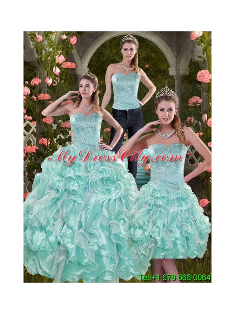 2015 Sophisticated Aqual Blue Unique Quinceanera Dresses with Beading and Ruffles