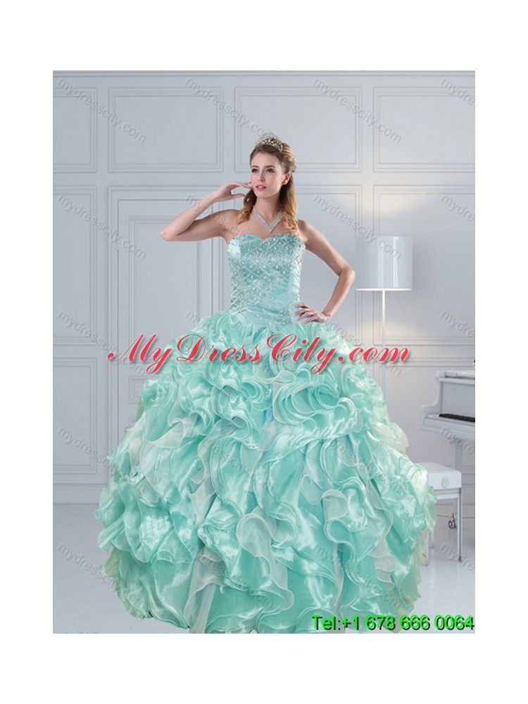 2015 Sophisticated Aqual Blue Unique Quinceanera Dresses with Beading and Ruffles