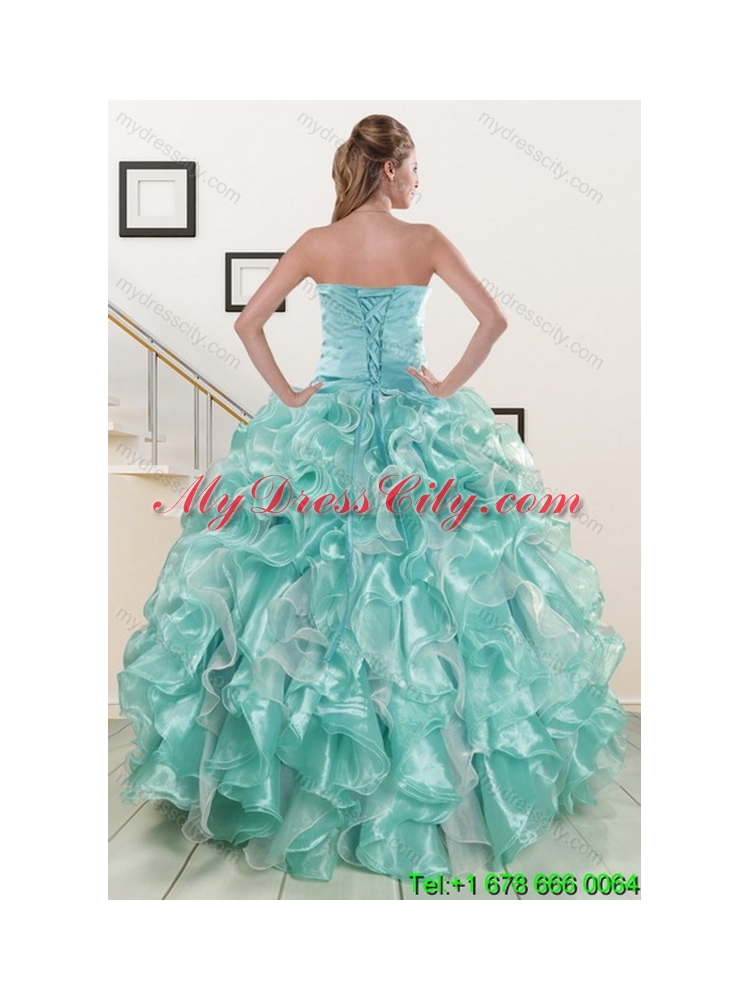 2015 Sophisticated Aqual Blue Unique Quinceanera Dresses with Beading and Ruffles