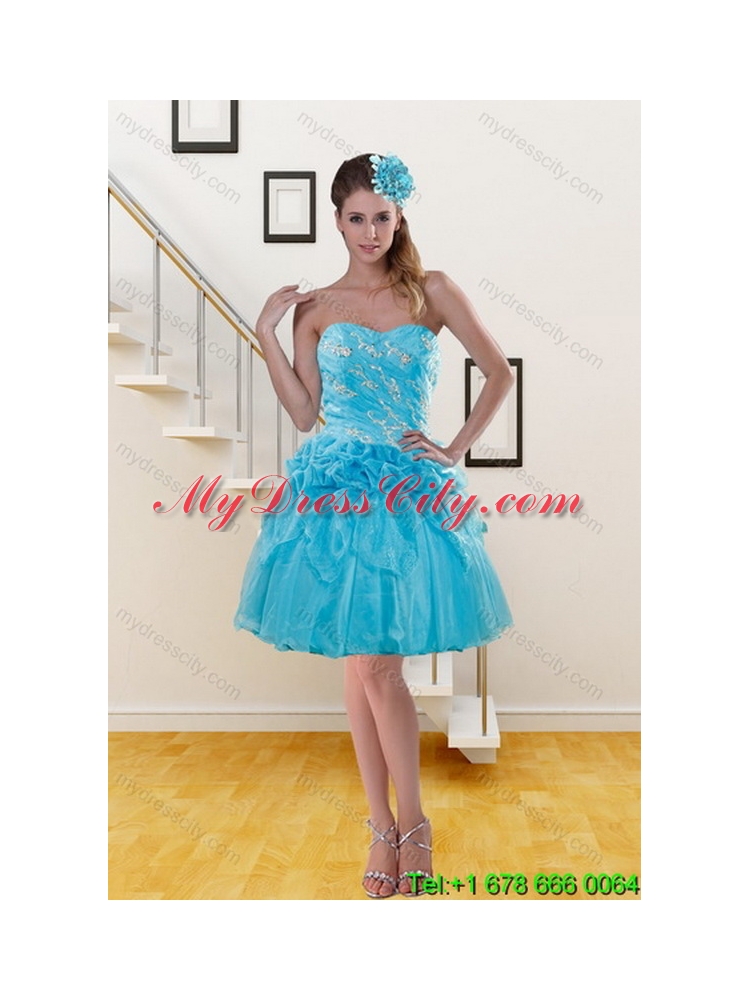 Sophisticated Teal Unique Quince Dresses with Embroidery and Pick Ups