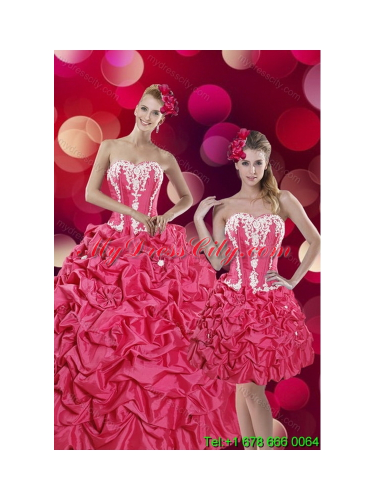 Unique 2015 Pretty Hot Pink Sweet 15 Dresses with Pick Ups and Appliques