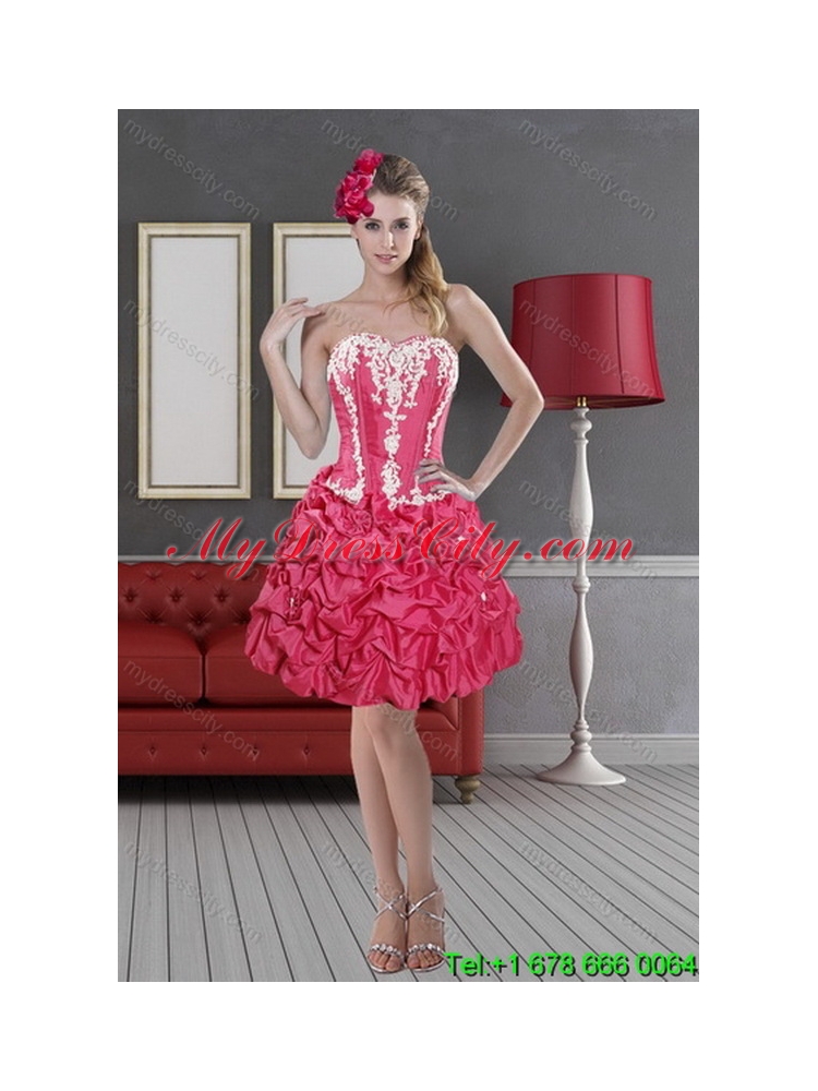 Unique 2015 Pretty Hot Pink Sweet 15 Dresses with Pick Ups and Appliques