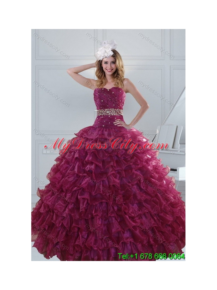 Unique Beautiful Beading and Ruffles Quinceanera Dresses in Burgundy