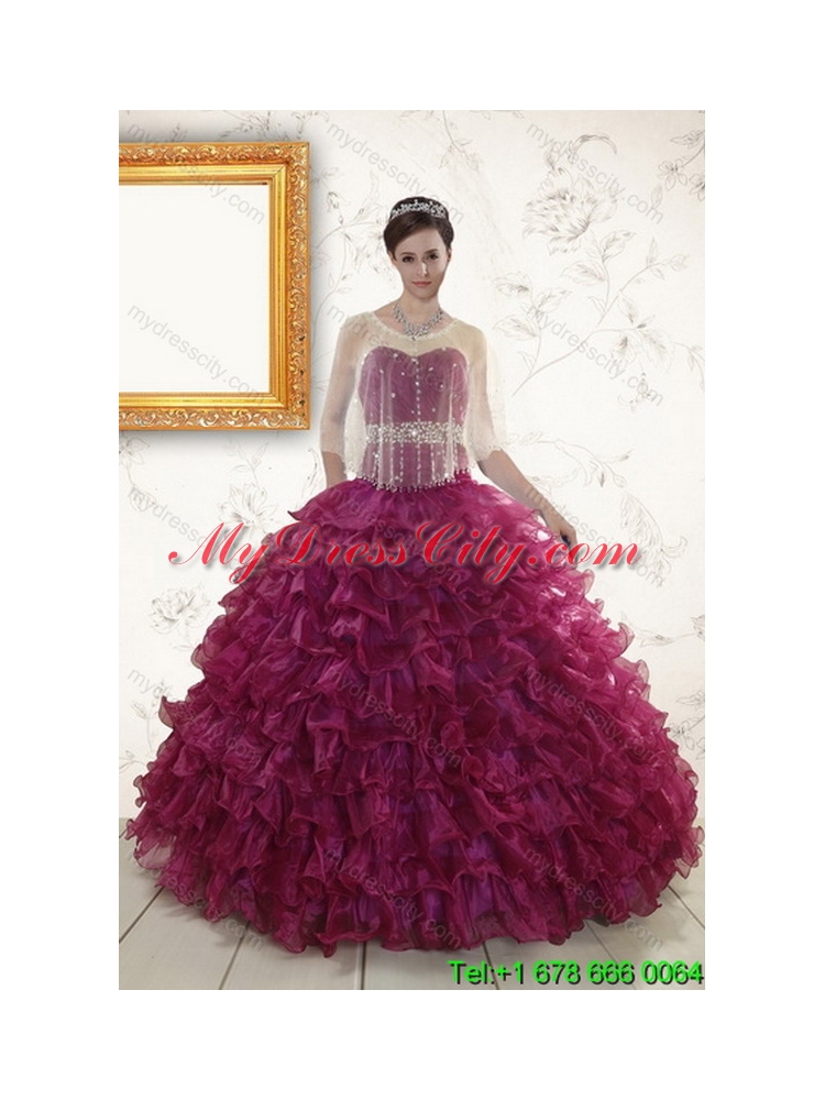 Unique Beautiful Beading and Ruffles Quinceanera Dresses in Burgundy