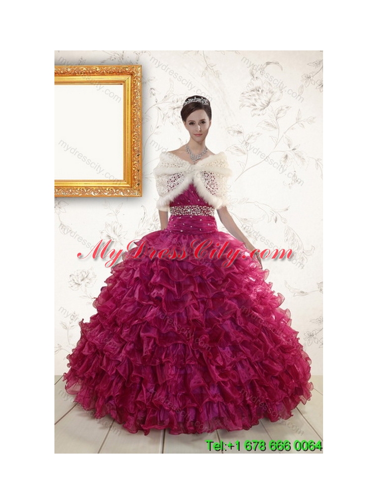 Unique Beautiful Beading and Ruffles Quinceanera Dresses in Burgundy