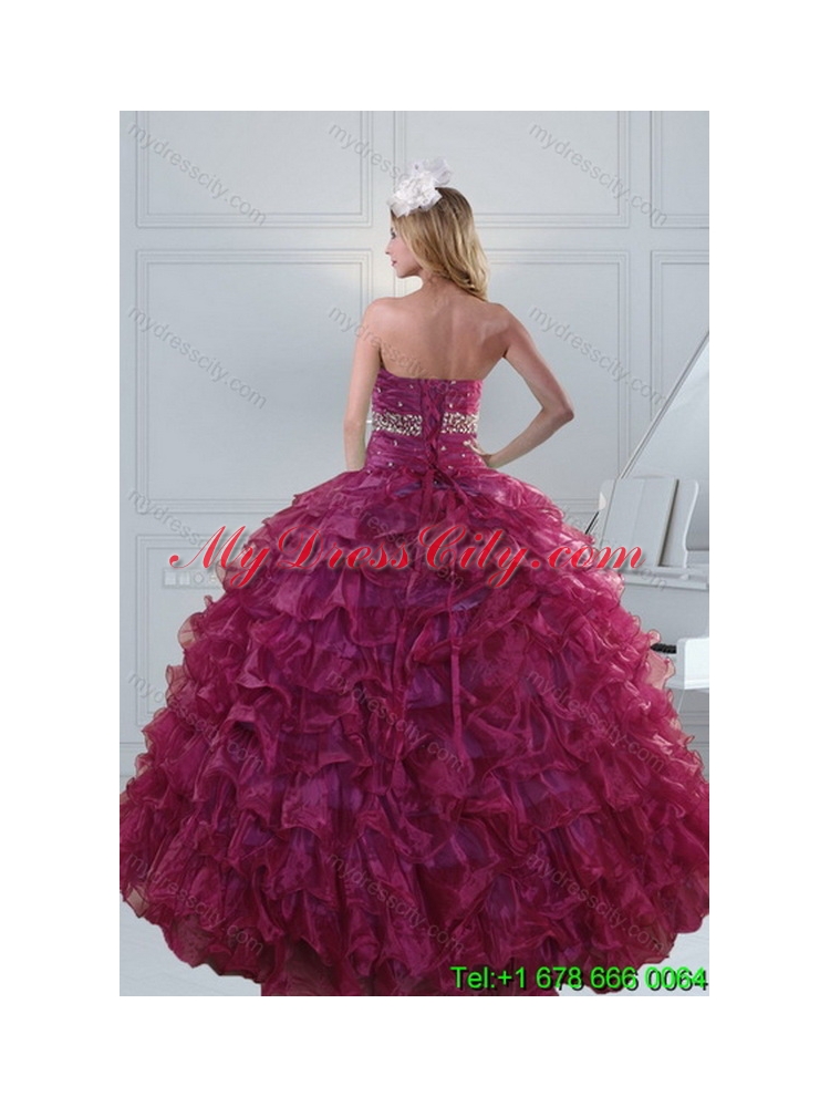 Unique Beautiful Beading and Ruffles Quinceanera Dresses in Burgundy