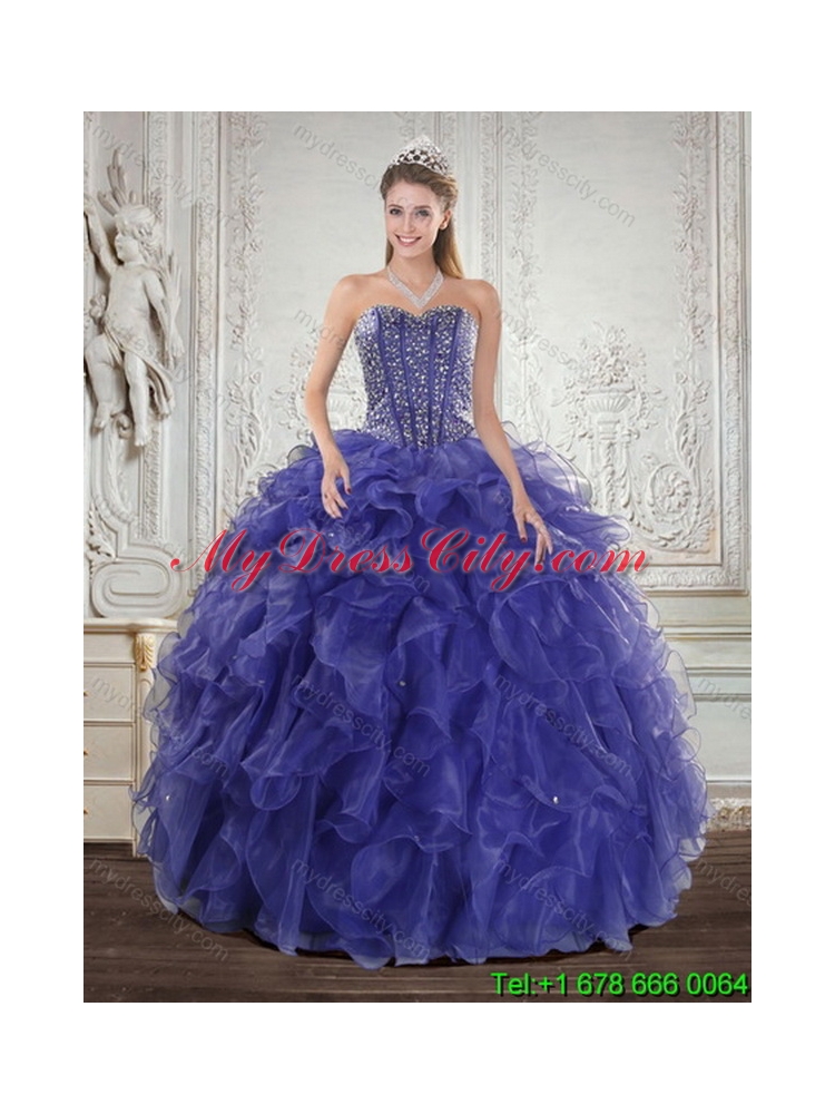 Unique Wonderful Royal Bule Quince Dresses with Beading and Ruffles for 2015