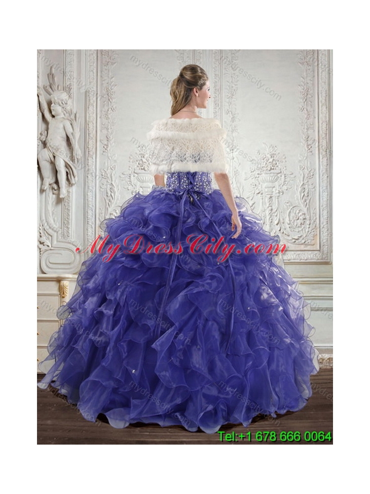 Unique Wonderful Royal Bule Quince Dresses with Beading and Ruffles for 2015