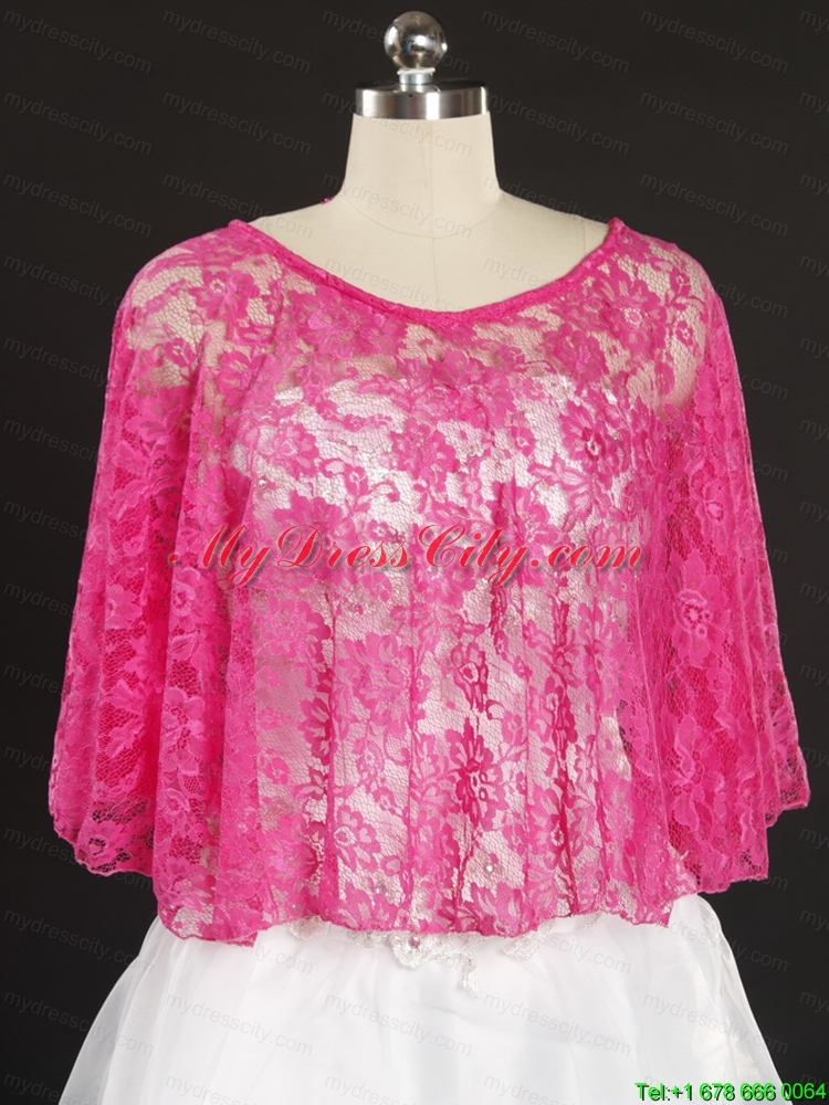 Hot Pink Beading Lace Hot Sale Wraps for 2014