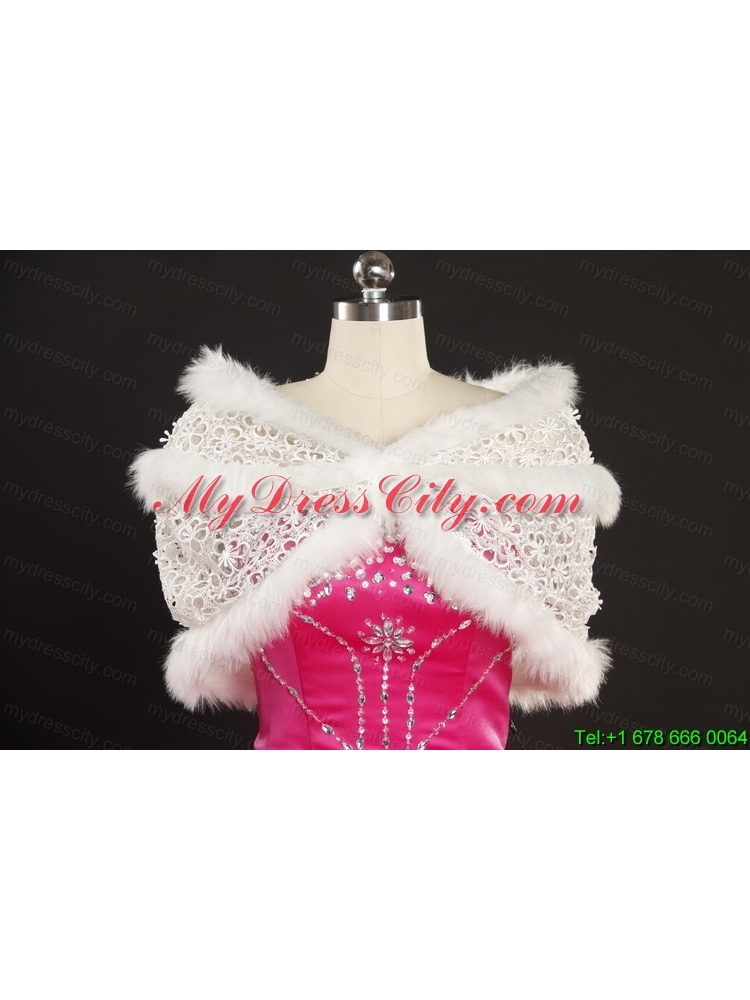 Rabbit Fur Beading Lace White Wraps for 2014