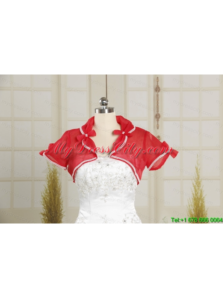 Simple Red Organza Wedding Party Shawls with Beading