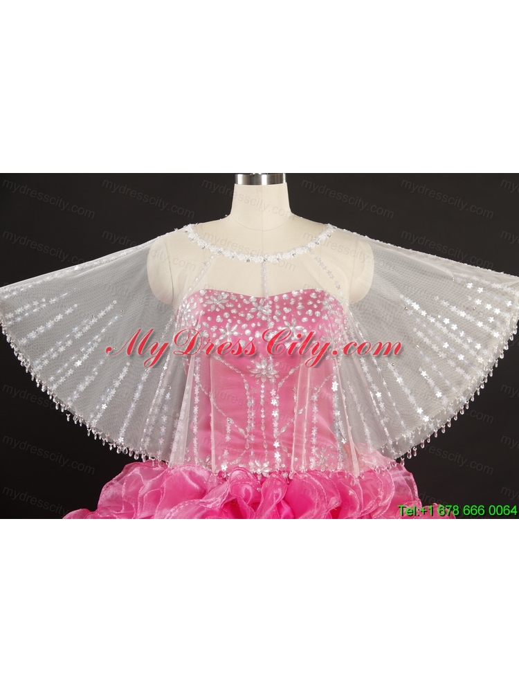 White Sector Scoop Organza Shawl with Beading