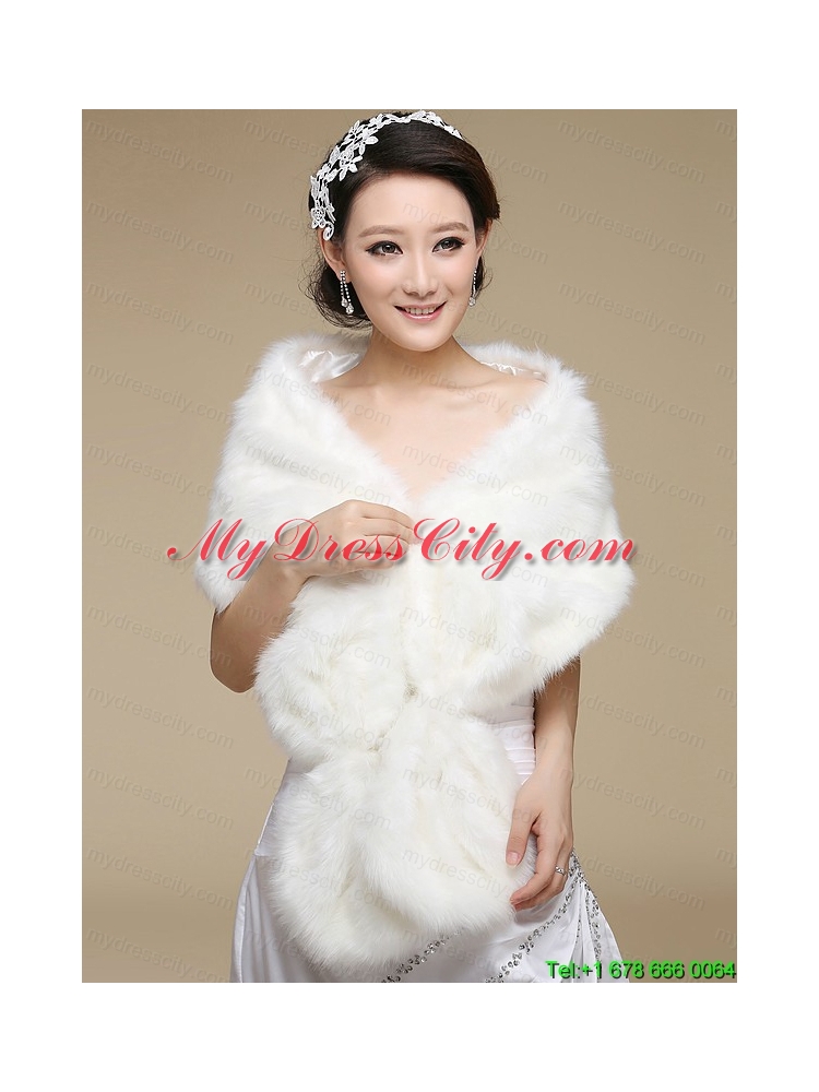 2015 White Faux Fur Wraps with Open Front