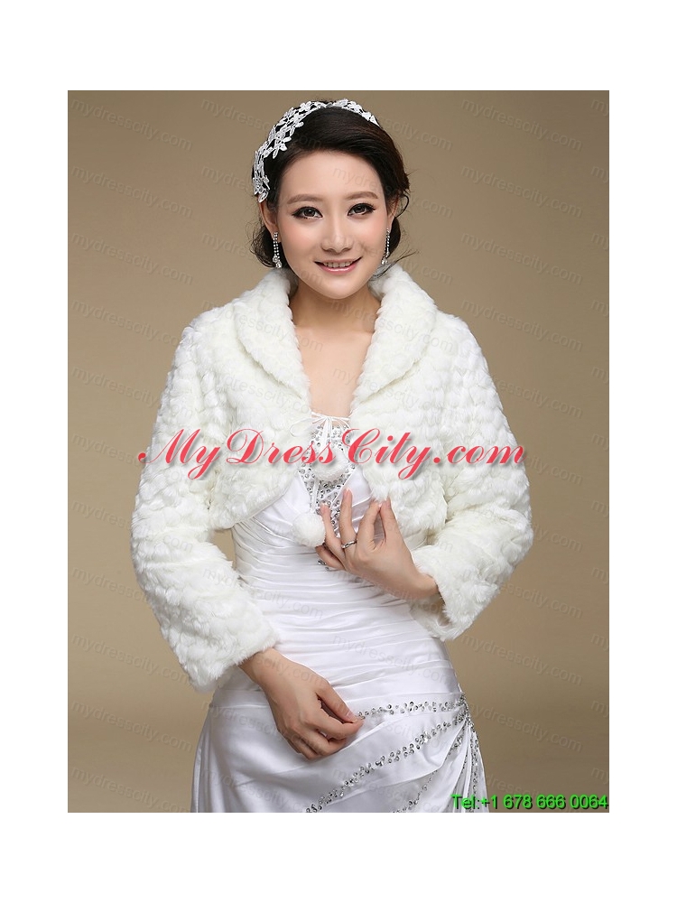 Faux Fur Open Front Modest Wedding Shawl in White