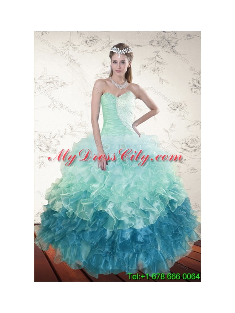 2015 Designer Multi Color Dresses for Quince with Beading and Ruffles