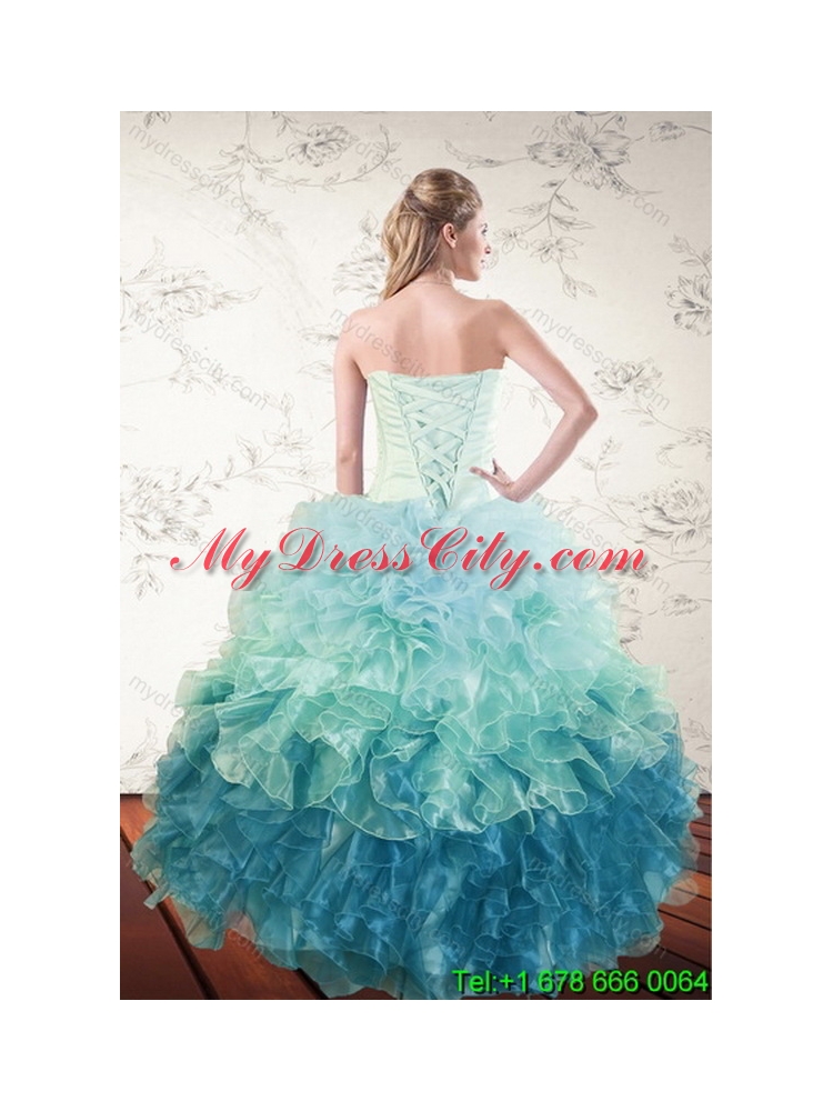 2015 Designer Multi Color Dresses for Quince with Beading and Ruffles