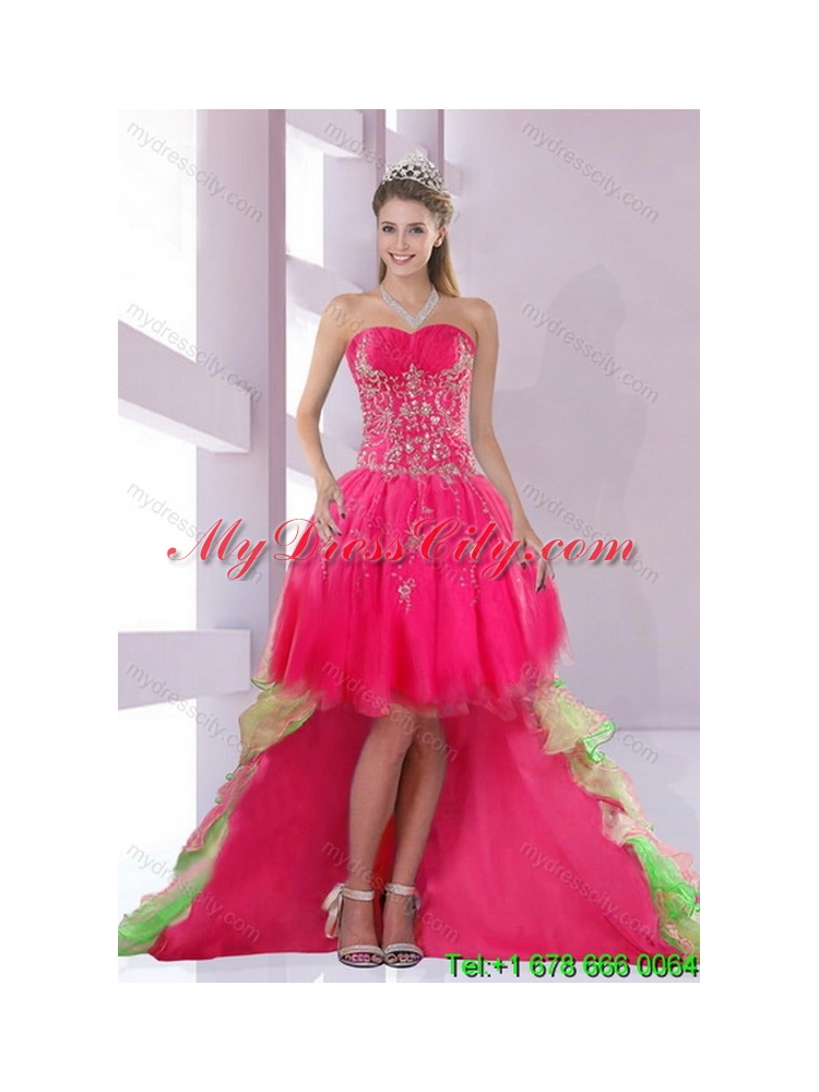 2015 Designer Strapless Hot Pink Dresses for Quince with Appliques