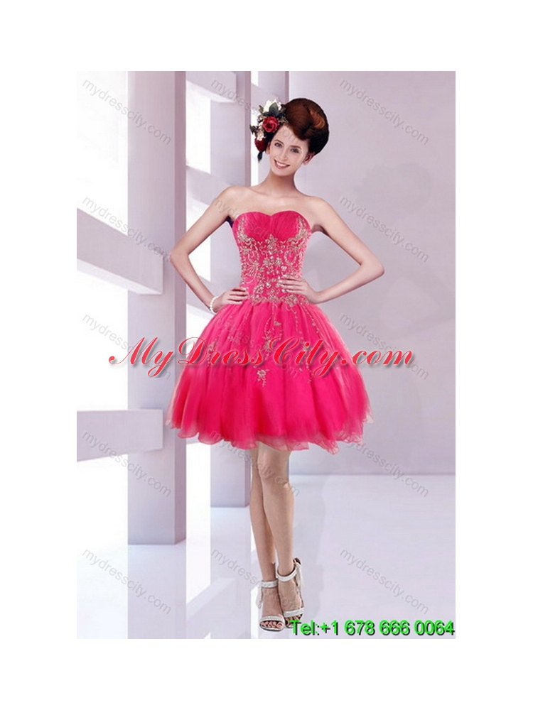 2015 Designer Strapless Hot Pink Dresses for Quince with Appliques