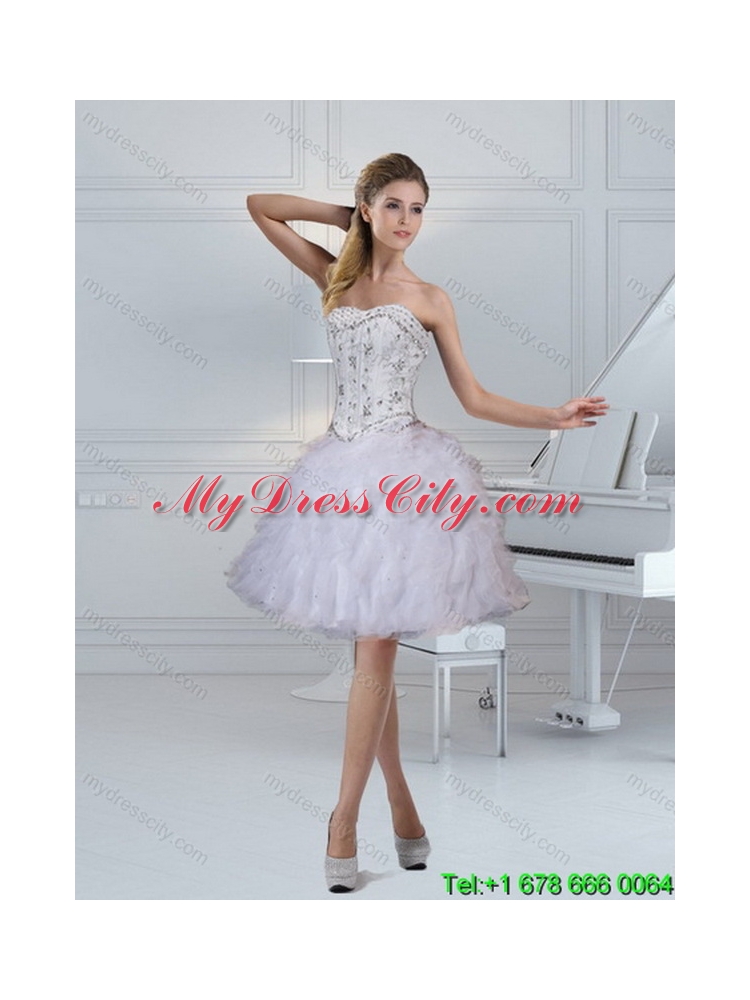 2015 Designer Sweetheart White Quinceanera Dress with Ruffles and Beading