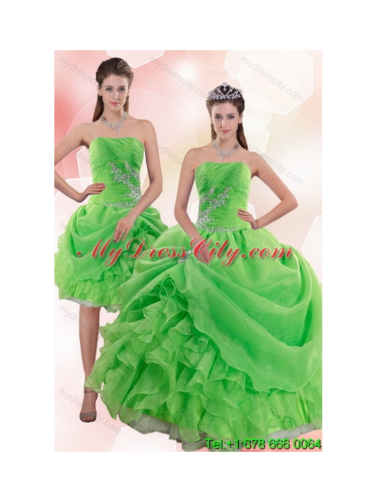 Designer 2015 Pick Ups and Beading Quince Gowns in Spring Green