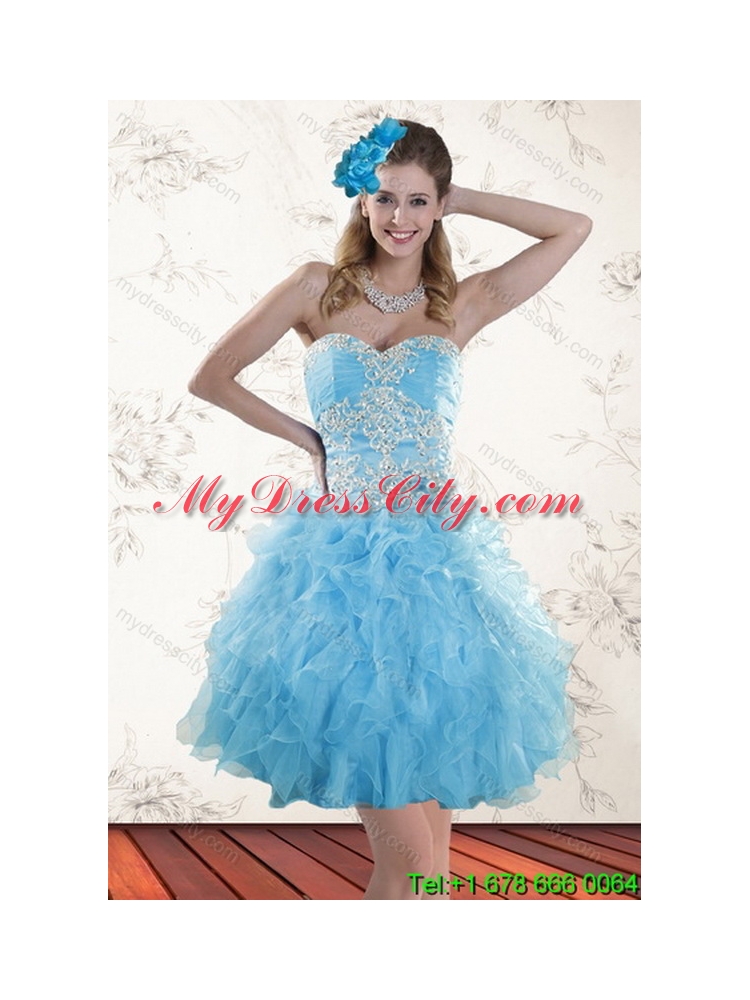 Designer Baby Blue Sweetheart 2015 Sweet 15 Dresses with Embroidery and Ruffles