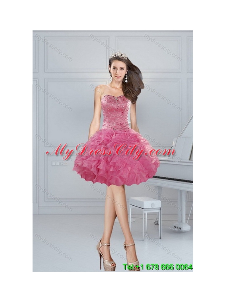 Designer Coral Red Quince Dresses with Beading and Ruffles