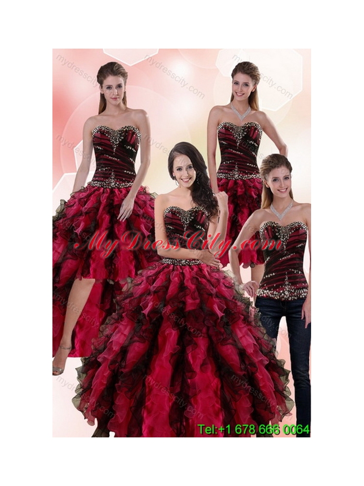 Designer Multi Color Dresses for Quince with Ruffles and Beading