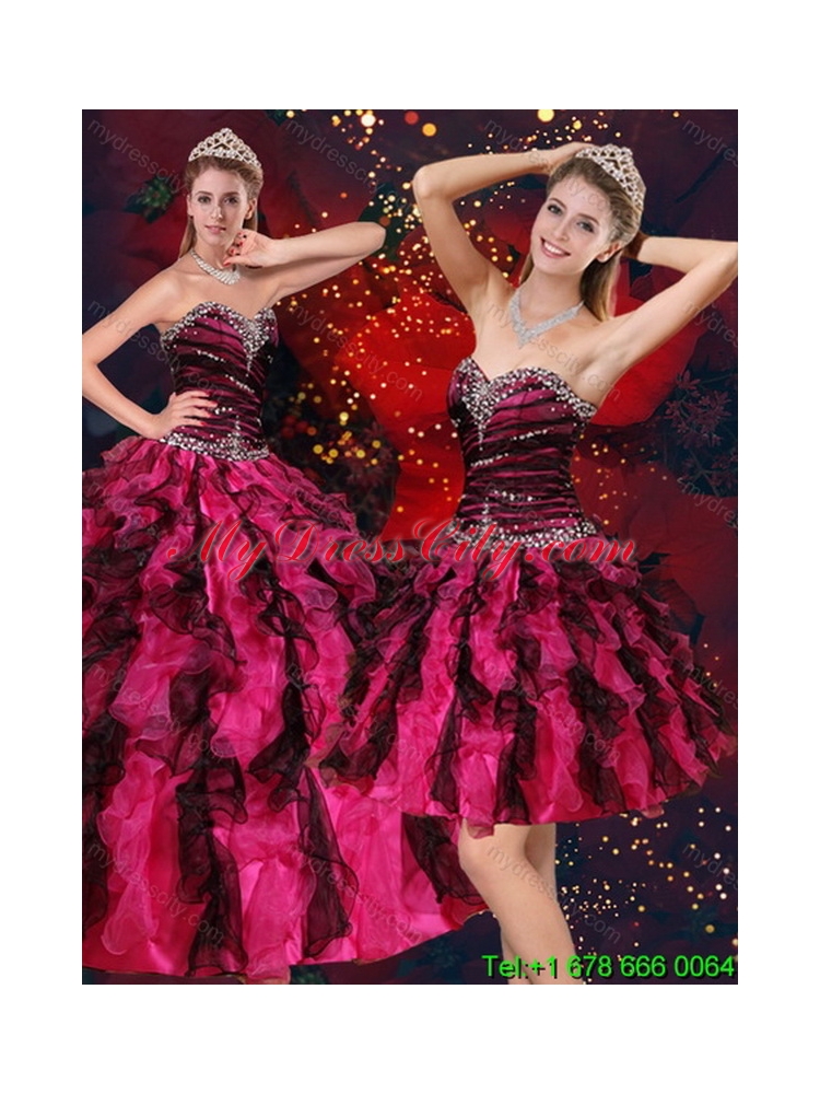 Designer Multi Color Sweetheart Quince Dresses with Beading and Ruffles