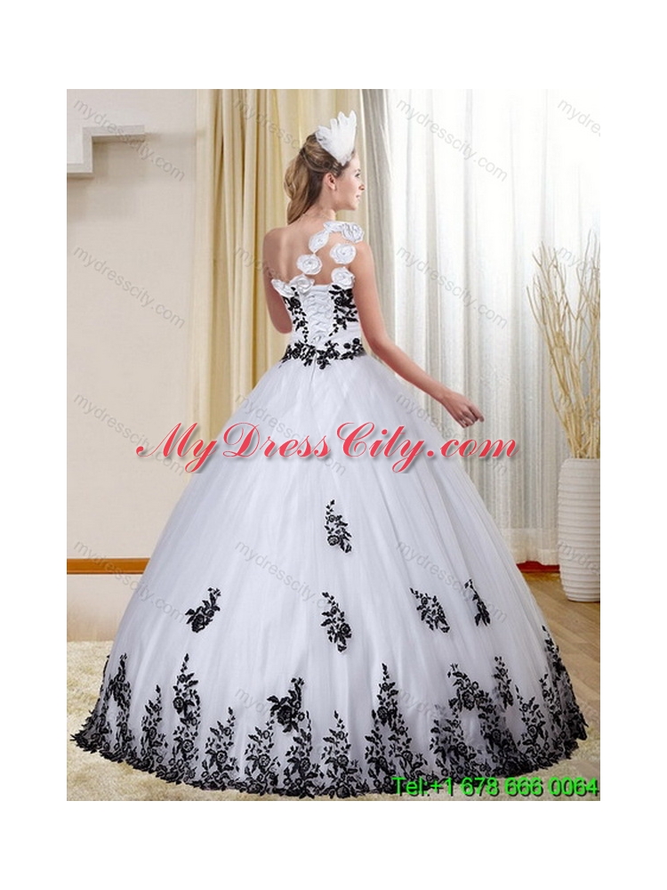 Designer One Shoulder White and Black Quinceanera Dress with  Appliques for 2015