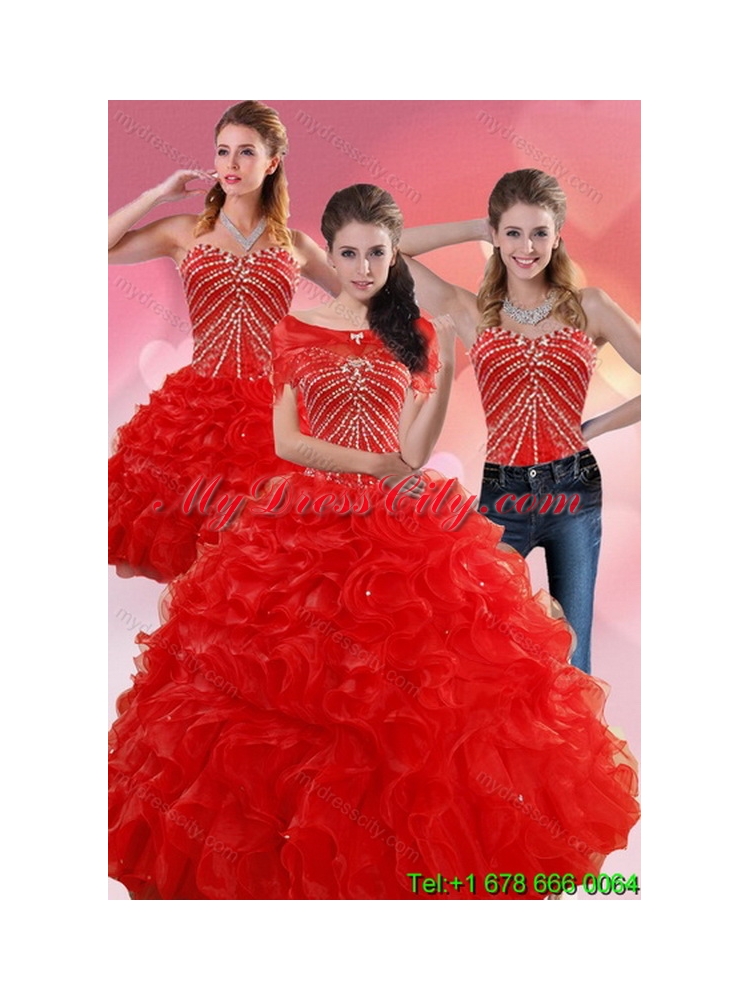 Designer Red Quince Dresses With Beading and Ruffles for 2015