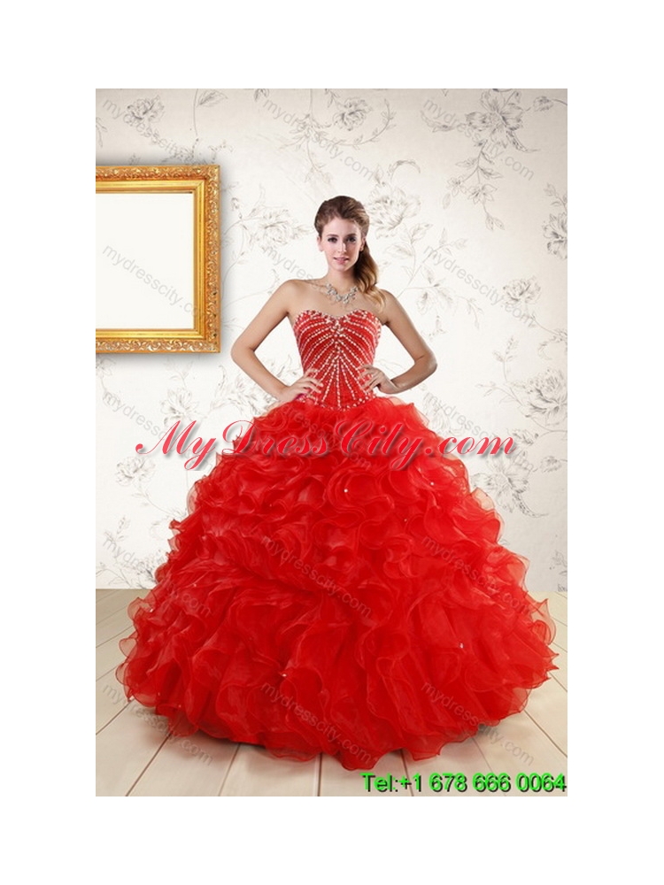 Designer Red Quince Dresses With Beading and Ruffles for 2015