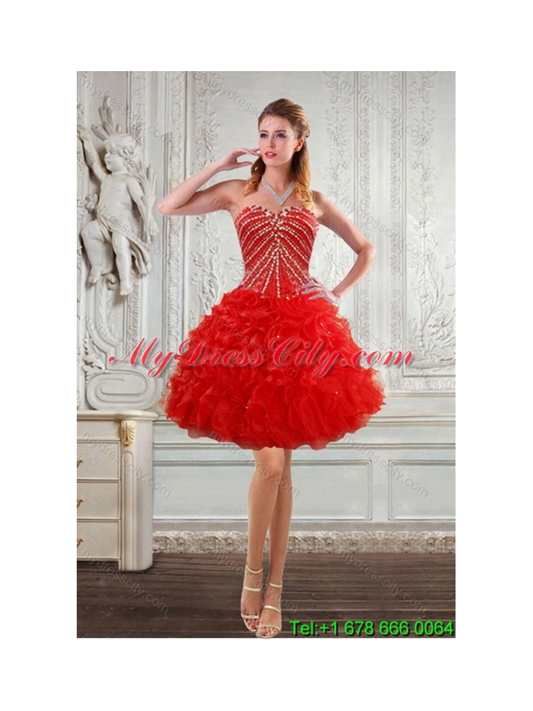 Designer Red Quince Dresses With Beading and Ruffles for 2015