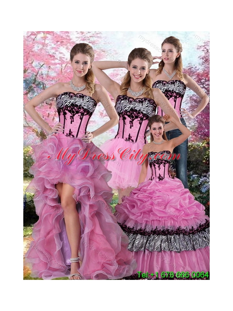 Designer Zebra Printed Multi Color Quinceanera Dress with Pick Ups and Appliques