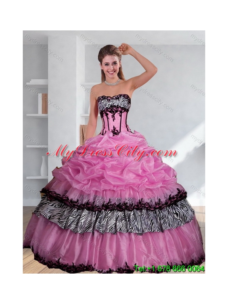 Designer Zebra Printed Multi Color Quinceanera Dress with Pick Ups and Appliques