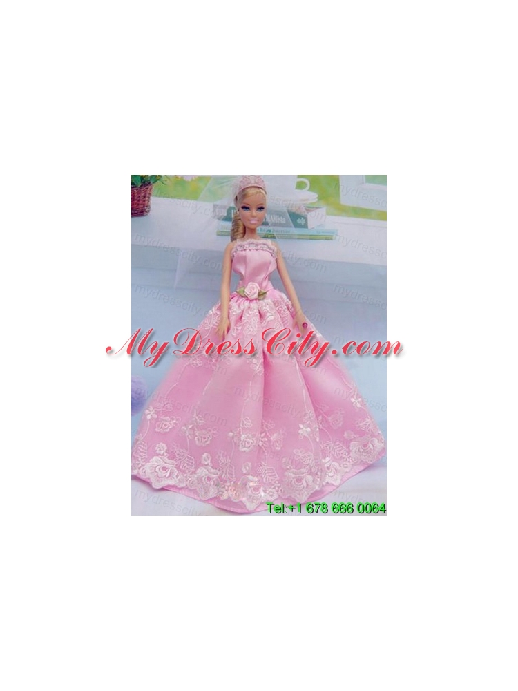 Elegant Pink Gown With Embroidery Made To Fit The Barbie Doll