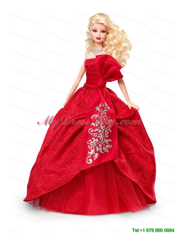 Elegant Red Gown With Embroidery Made to Fit the Barbie Doll