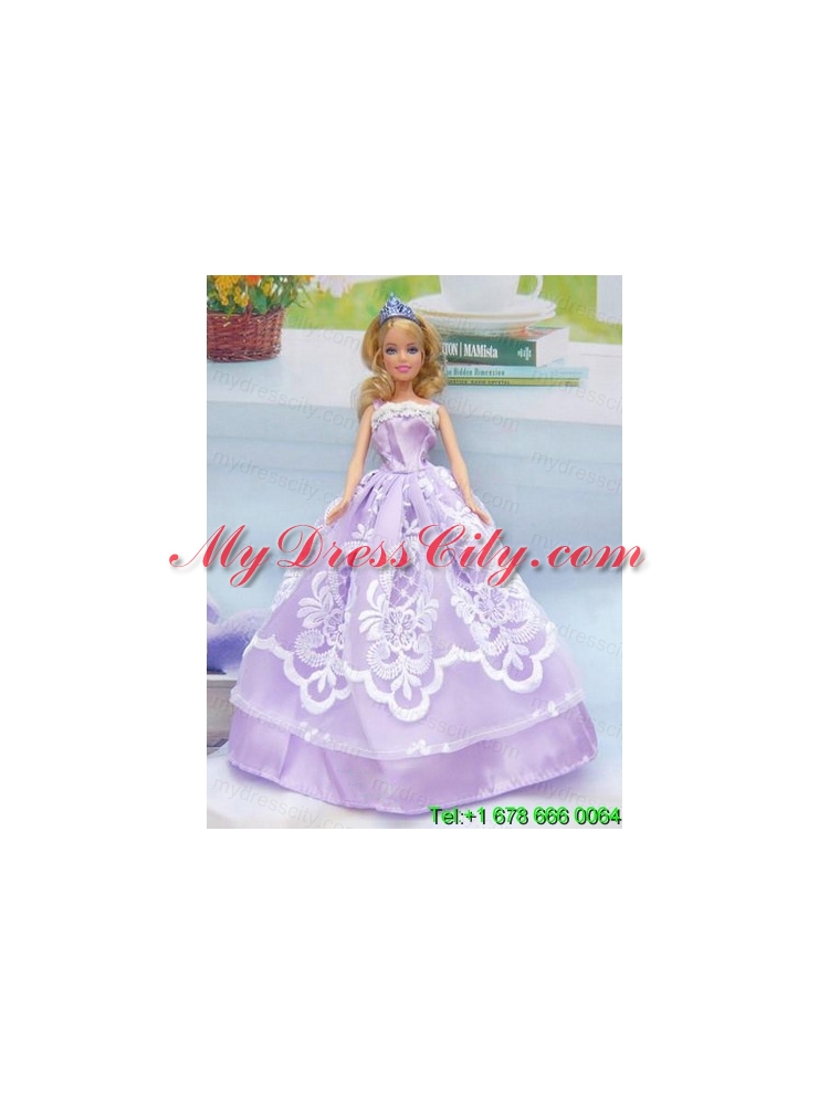 Embroidery Lilac For A-line Barbie Doll Dress