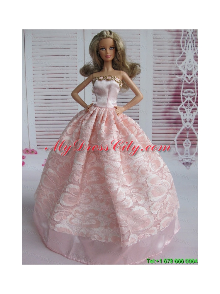 Lovely Baby Pink Applqiues Party Clothes Fashion Dress for Noble Barbie