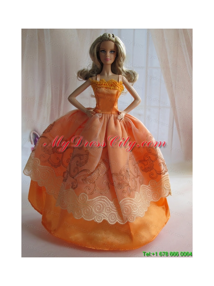 Lovely Handmade Orange Beading Ball Gown Barbie Doll Dress