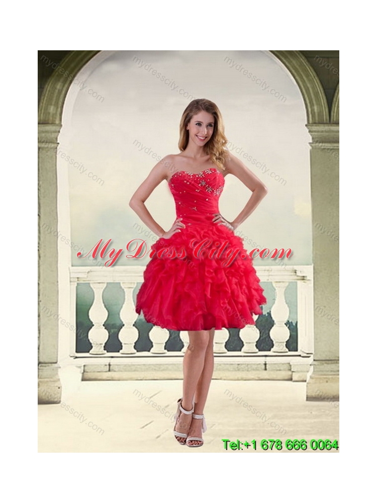 2015 Detachable Red Strapless Quinceanera Skirts with Ruffles and Beading