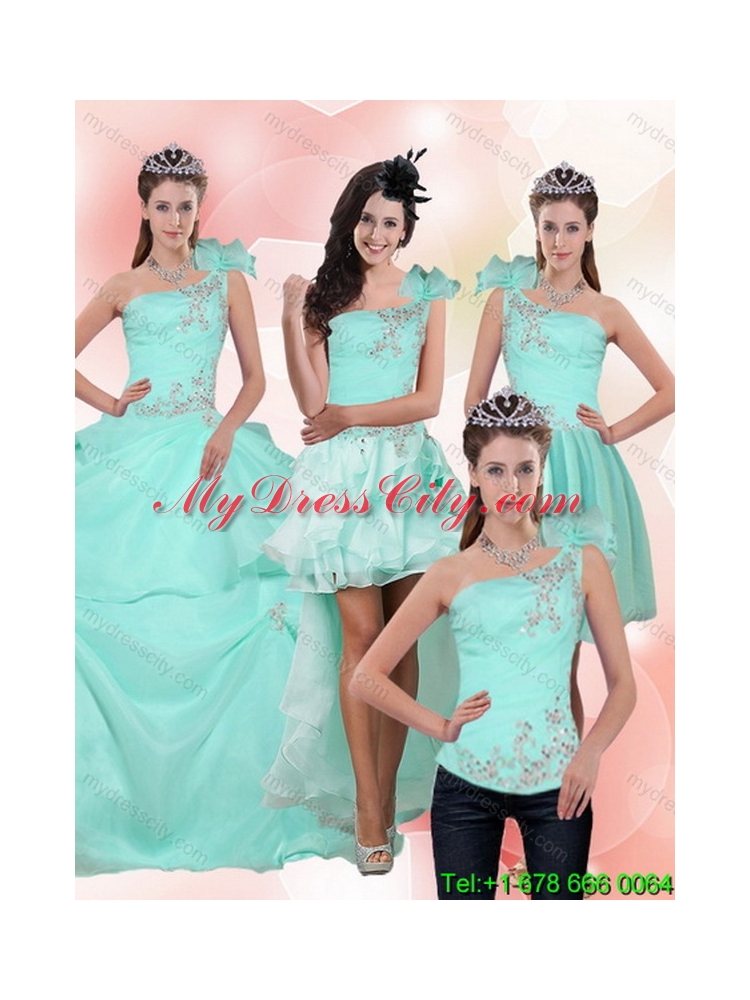 Detachable 2015 Apple Green Quinceanera Skirts with Beading and Appliques