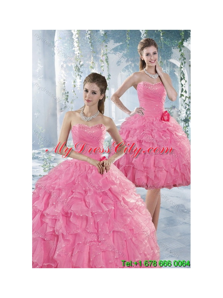 Detachable Baby Pink Quinceanera Skirts with Beading and Ruffles