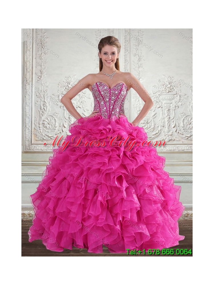 Detachable Hot Pink Sweetheart Quinceanera Skirts with Beading and Ruffles