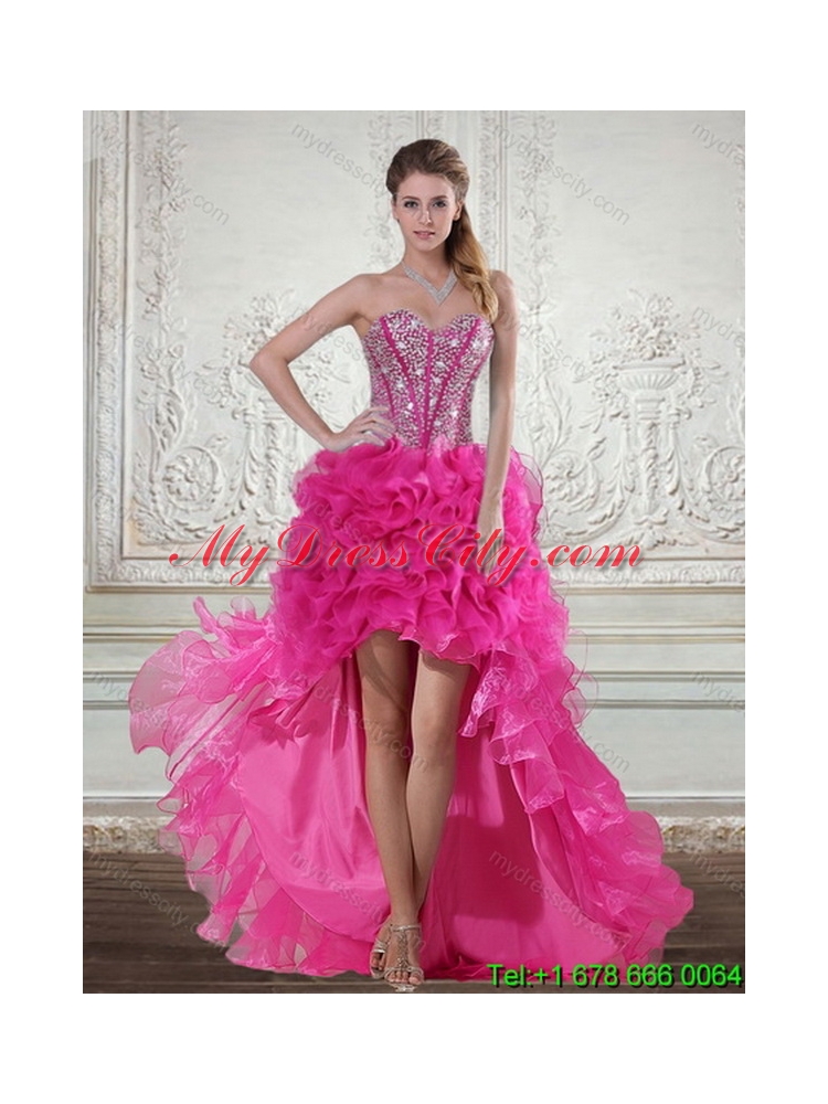 Detachable Hot Pink Sweetheart Quinceanera Skirts with Beading and Ruffles