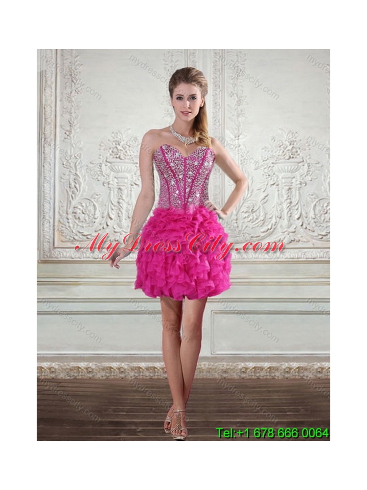 Detachable Hot Pink Sweetheart Quinceanera Skirts with Beading and Ruffles