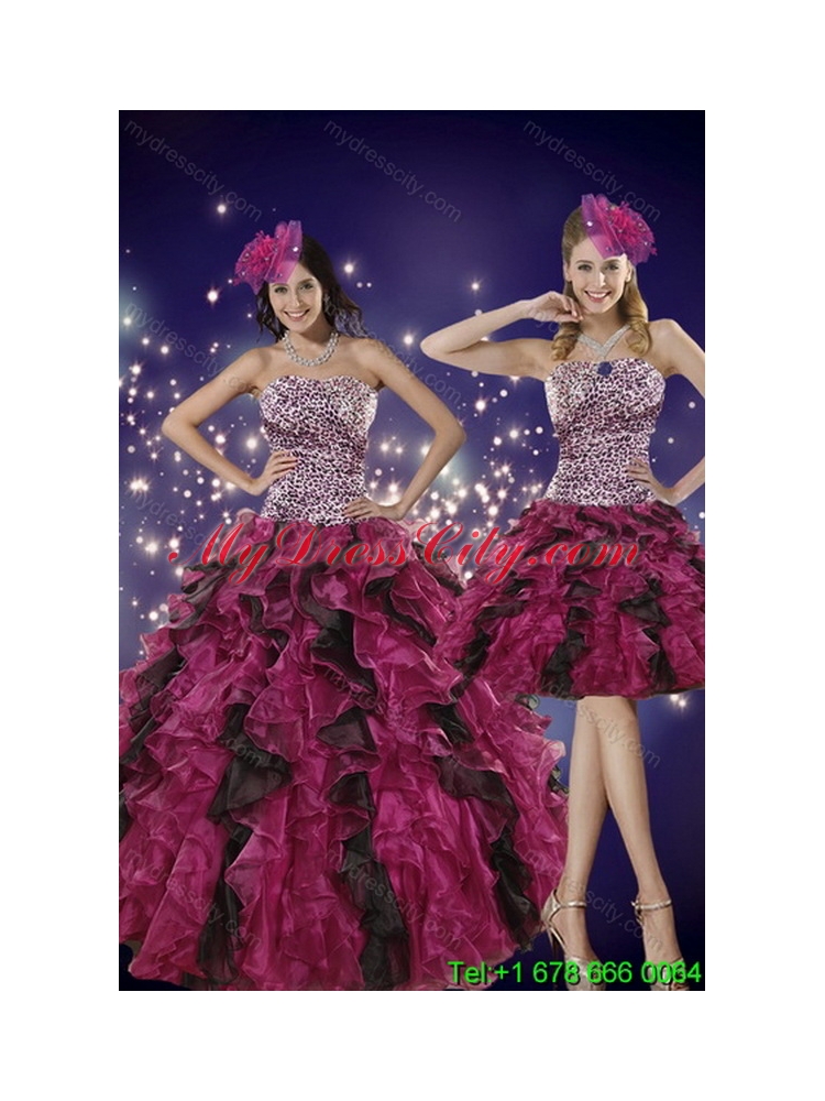 Detachable Multi Color Strapless Quinceanera Skirts with Leopard Print