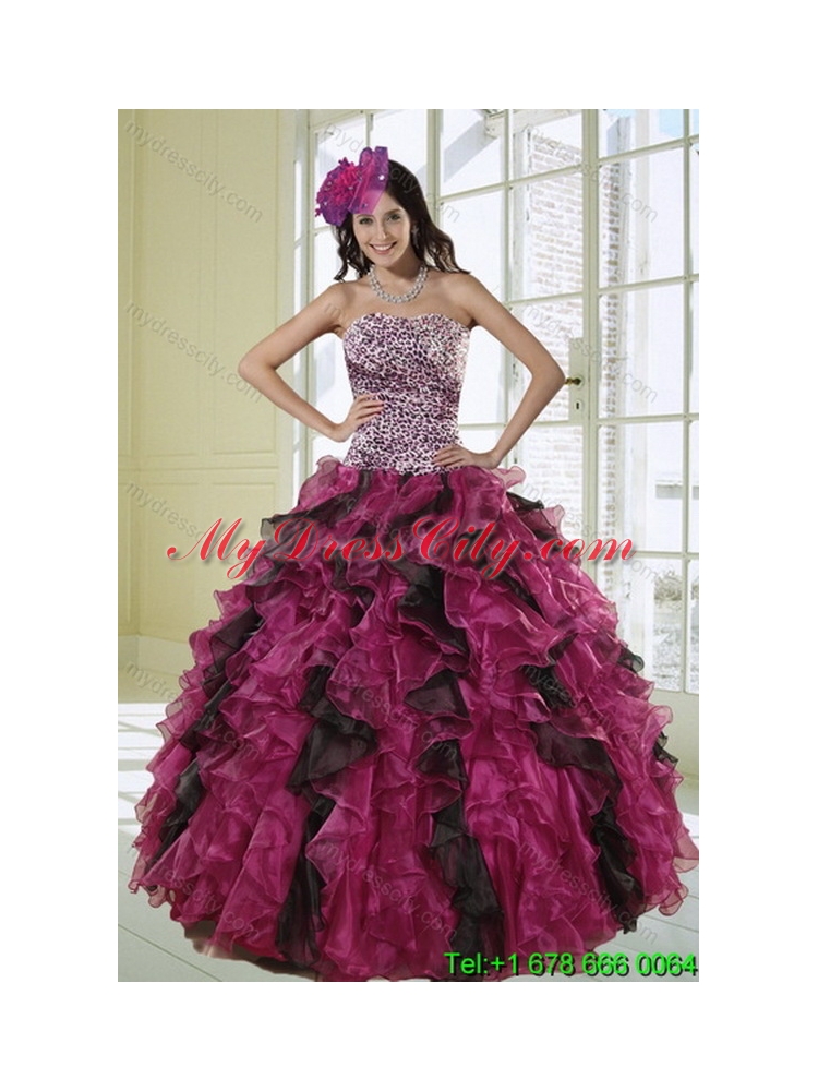 Detachable Multi Color Strapless Quinceanera Skirts with Leopard Print