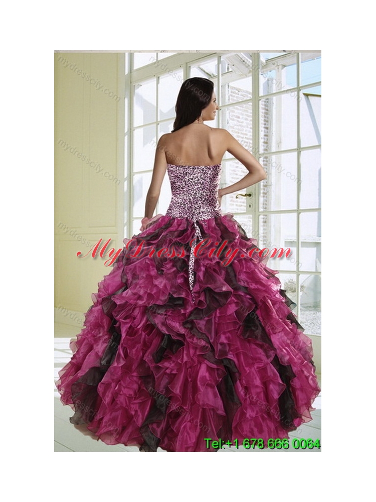 Detachable Multi Color Strapless Quinceanera Skirts with Leopard Print