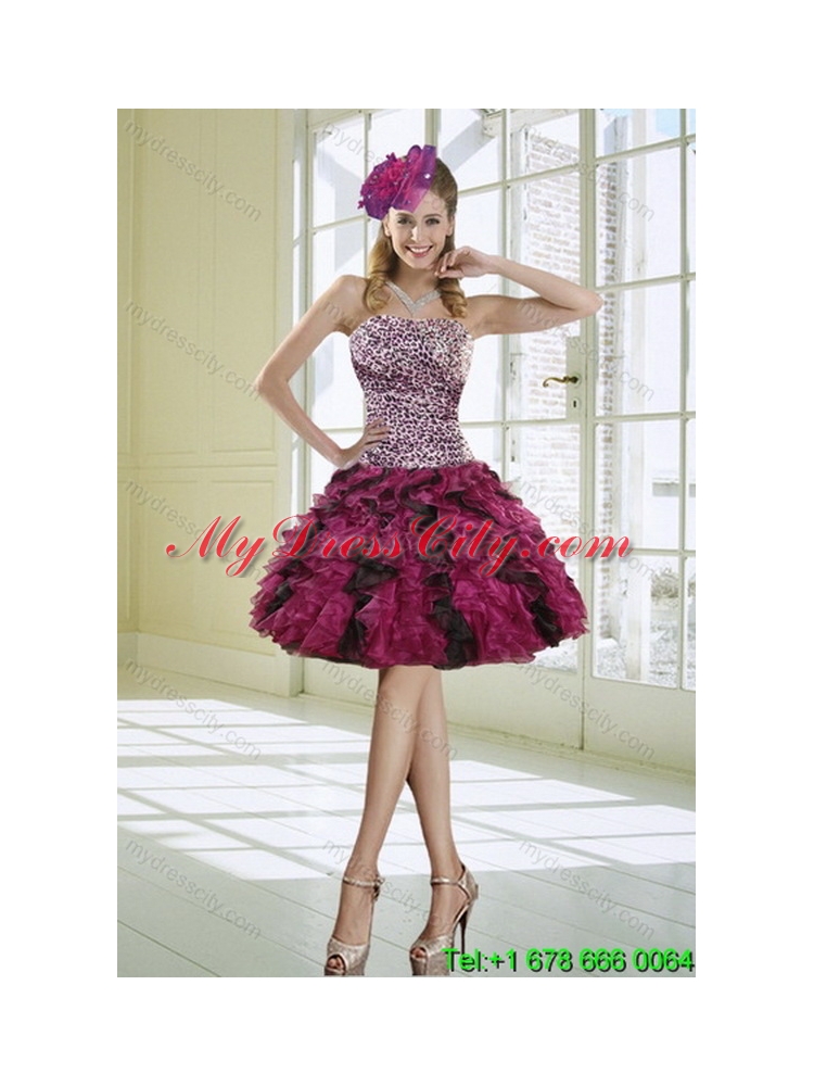 Detachable Multi Color Strapless Quinceanera Skirts with Leopard Print